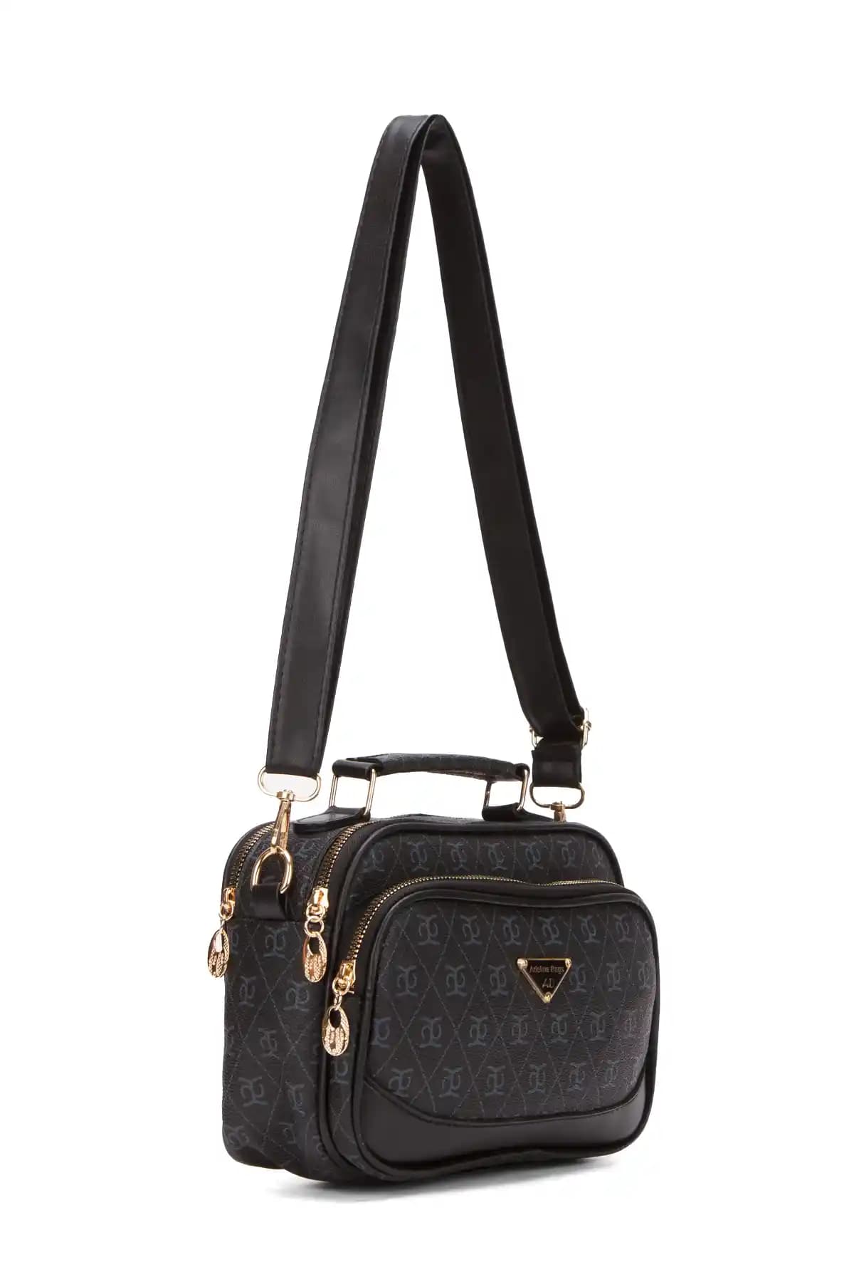 Adelina Bags Kadın Desenli Siyah Çapraz Askılı Suni Deri Çanta - Günlük ve Şık Kullanım