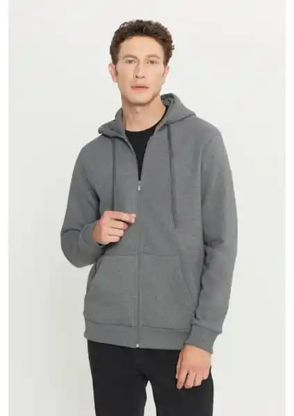 Altınyılz Classics Erkek Antrasit Melanj Kapüşonlu Fermuarlı Sweatshirt Detayları