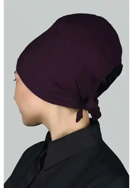 Altobeh Kadın Dikişsiz Bağcıklı Kaymayan Tesettür Penye Bone Mürdüm