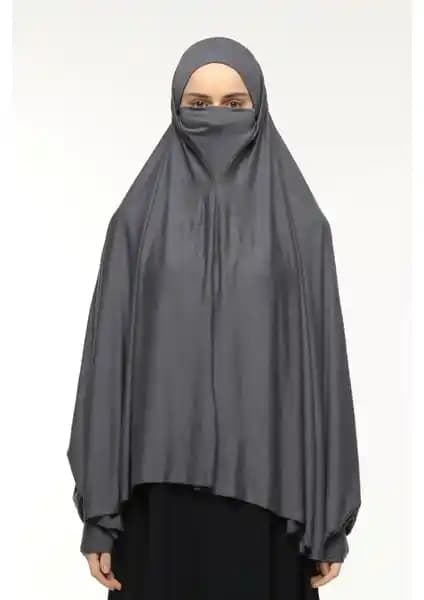 Altobeh Kollu Sufle Çarşaf Üstü Peçeli Tesettür Hijab Füme Renkli Modern Tasarım