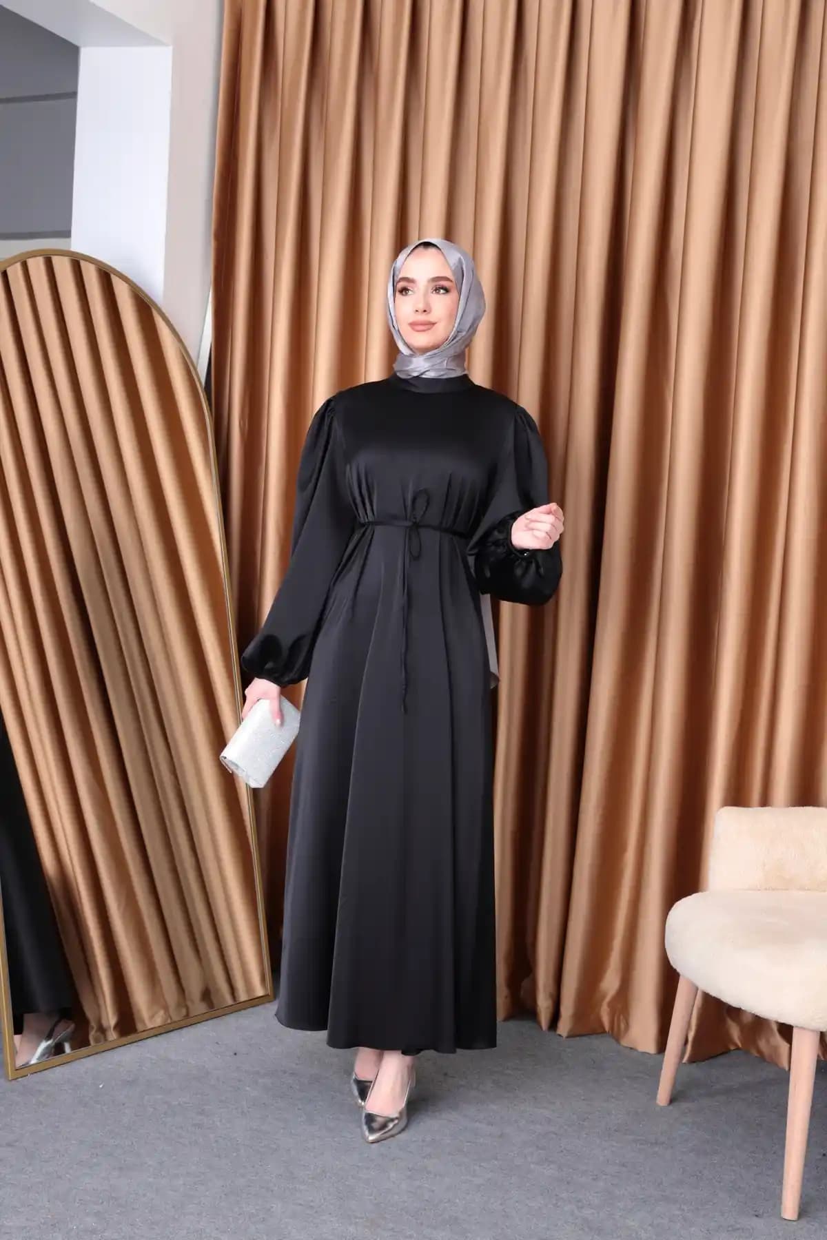 Aranlı Tekstil Balon Kol Saten Tesettür Elbise: Şık ve Rahat Giyim Seçenekleri