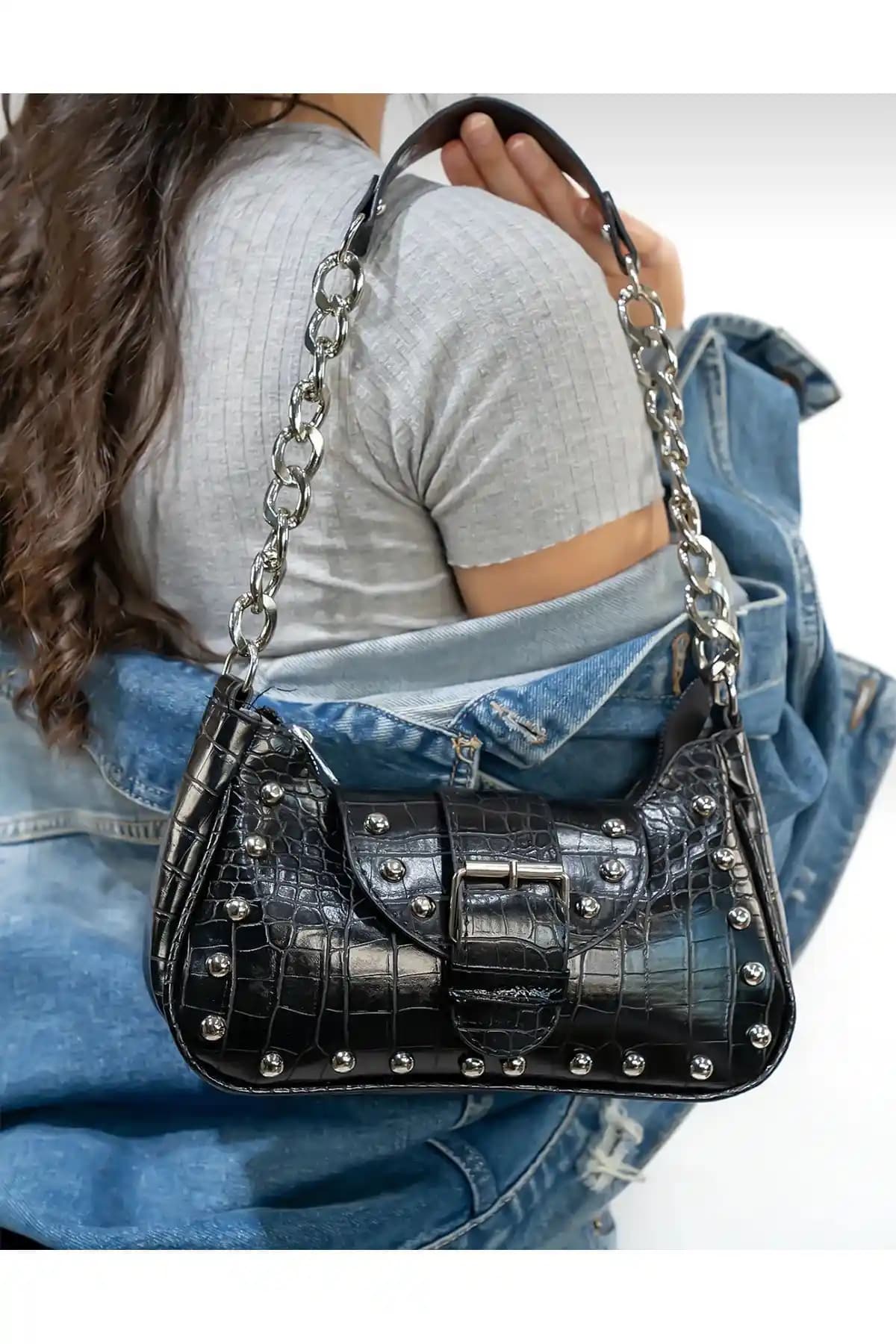 AsperaBag Bony Ma Zımbalı Timsah Desenli Kadın Günlük Kol Çantası Özellikleri