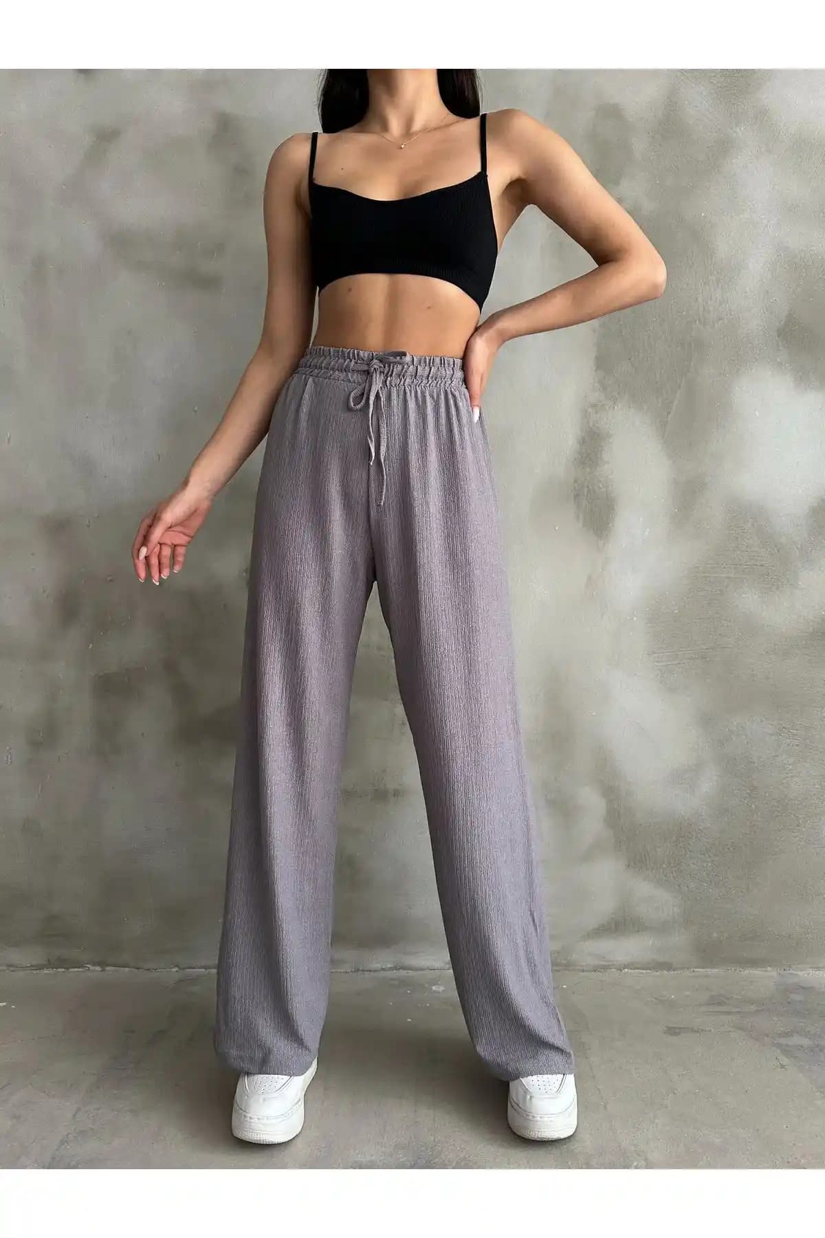 BEJNA Kadın Gri Beli Lastikli Palazzo Pantolon Modern ve Şık Tasarım Özellikleri