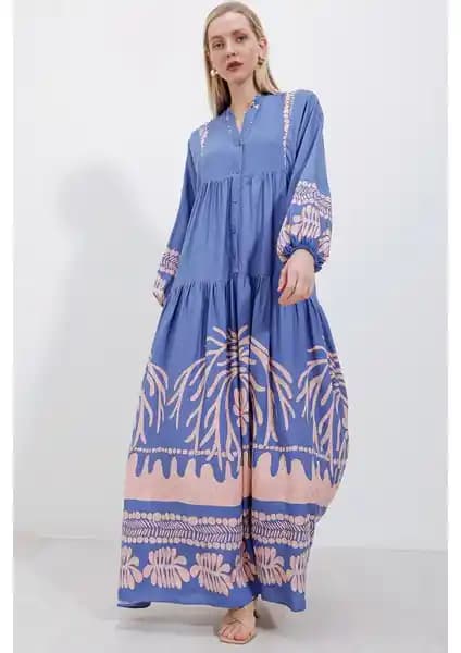 Bigdart 2423 Otantik Desenli Kadın Elbisesi Günlük ve Şık Kullanım İçin Uygun