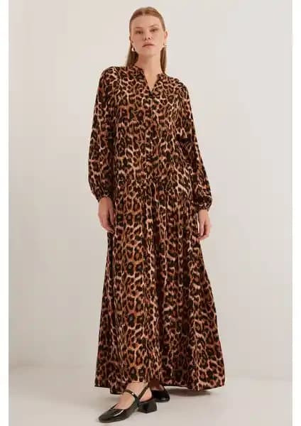 Bigdart Kadın Kahverengi Bej Viskon Tesettür Elbise 2423 Günlük ve Şık Kullanım İçin Uygun