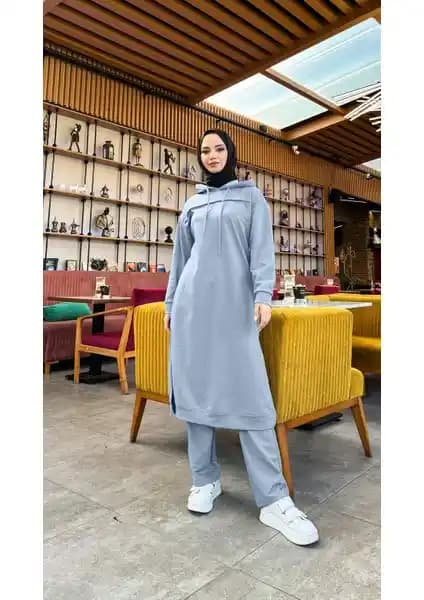 Bwest 2023 Kadın Uzun Tunik ve Spor Takımı Indigo Renkli Modern Tasarım
