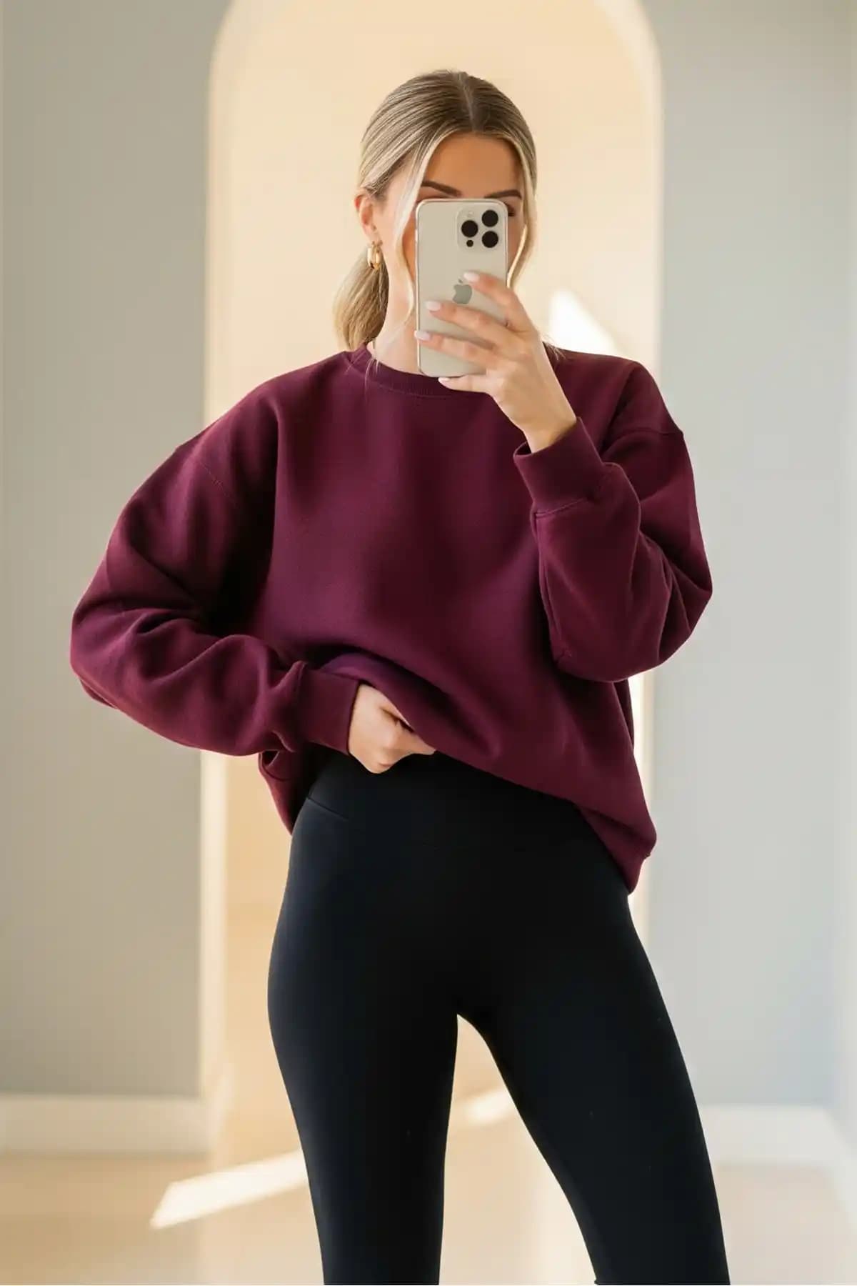 COMBİNE MİCHAİL Kadın Oversize Kışlık Bordo Sweatshirt - Rahat ve Şık Tasarım