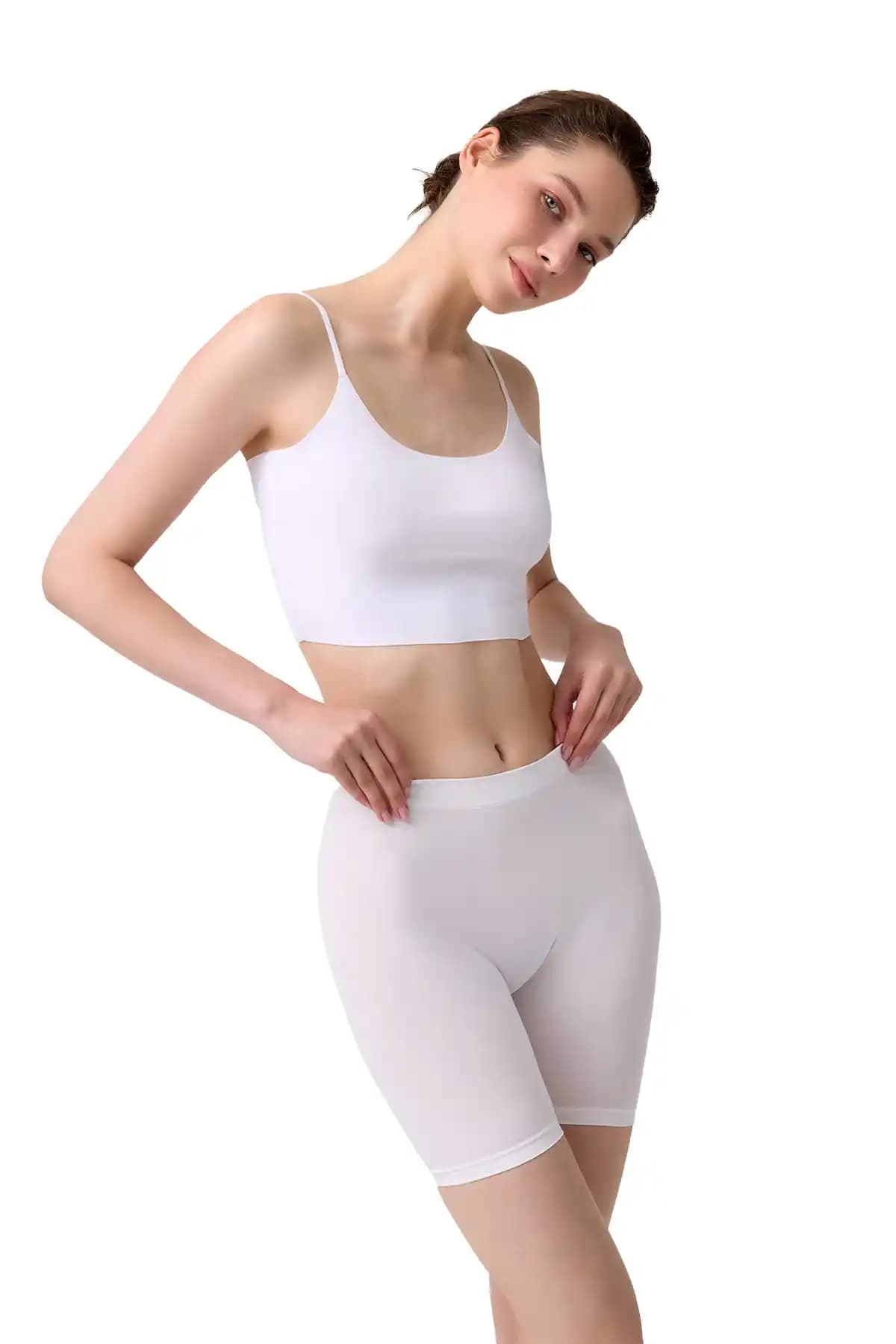 Cottonhill Premium Kadın Beyaz Seamless Boxer Yüksek Bel ve Rahat Tasarım