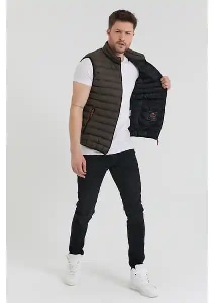 Danger Erkek Slim Fit Şişme Yelek Haki Renkli Su Geçirmez ve Şık Tasarım