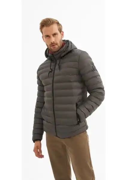 Danger Kapüşonlu Şişme Mont Antrasit Renkli Su Geçirmez ve Hafif Tasarım