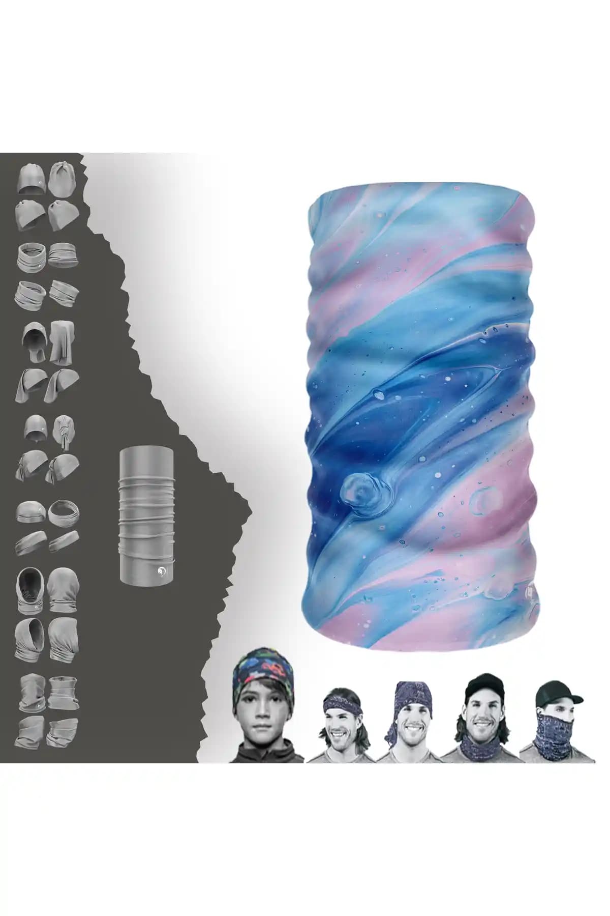 e-Taktik Pembe Mavi Renkli Ebru Desenli Dikişsiz Tüp Boyunluk Bandana Özellikleri ve Kullanım Alanları