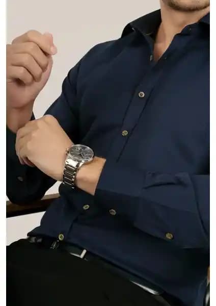 Etikmen Lacivert Kahve Düğmeli Slimfit Erkek Gömlek: Modern ve Şık Tasarım