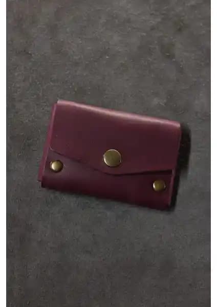 Focus Deri El İşçiliği Mor Deri Kartlık Cüzdanı Günlük Kullanım ve Şıklık İçin Uygun