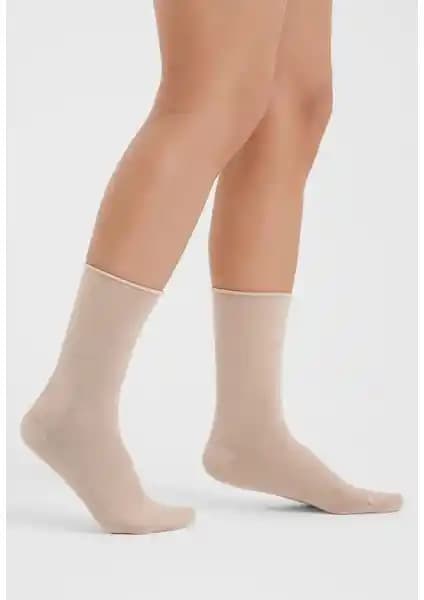 Forwena Açık Bej Modal Lastiksiz Dikişsiz Kan Soket Çorap Günlük Şıklık ve Konfor Sunar