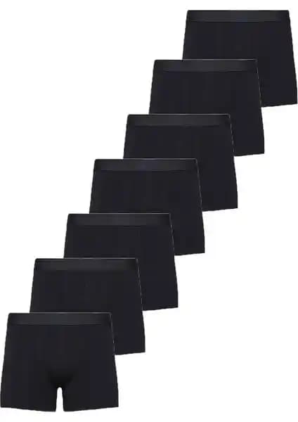 John Lion Erkek Premium Likralı Boxer Siyah 7'li Paket Günlük Kullanım İçin Uygun