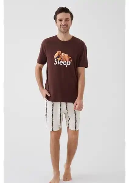 Koza İç Giyim Erkek Kısa Kollu Pamuklu Ayıcık Desenli Şortlu Pijama Takımı