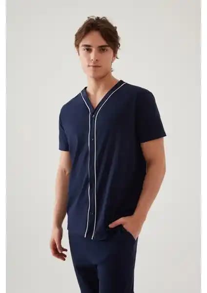 Koza İç Giyim Erkek Kısa Kollu Pamuklu Gömlek Yaka Düğmeli Biyeli Pijama Takımı Şıklık ve Konforun Buluşması