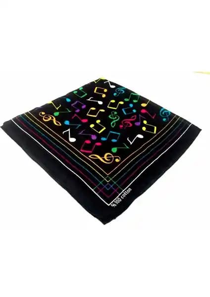 Krml Renkli Müzik Notalı Kare Bandana: Çok Yönlü ve Estetik Aksesuar