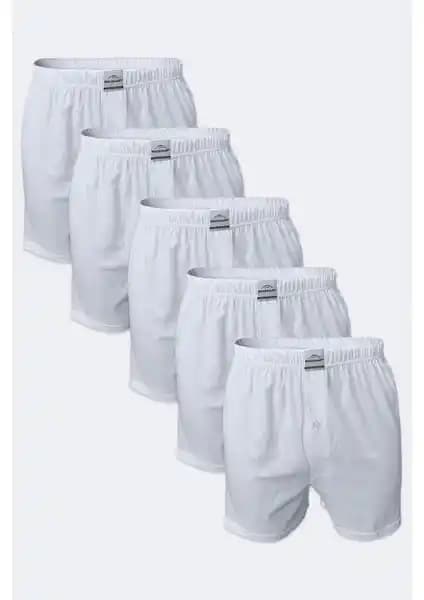 Malabadi Erkek Beyaz 5'li Geniş Kalıp Pamuklu Boxer Seti Yüksek Konfor ve Dayanıklılık