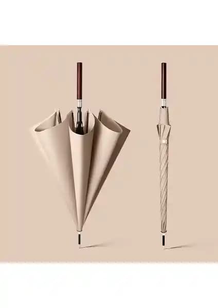 Meadow 8 Rüzgar ve Yağmura Dayanıklı Ahşap Uzun Saplı Otomatik Şemsiye