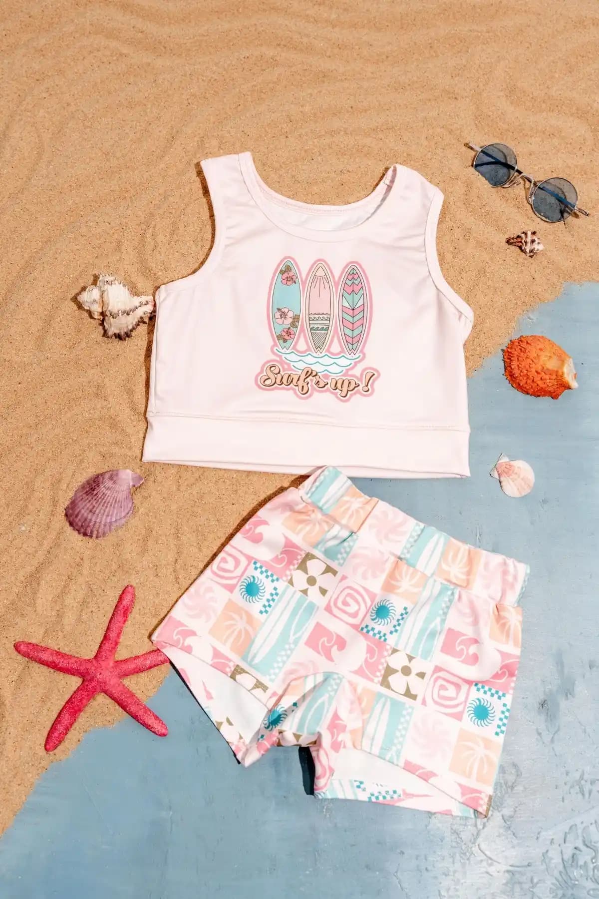 Minipodyum Kız Çocuk Baskılı Crop Mayo Bikini Takımı Yaz İçin Konforlu ve Şık Seçenek