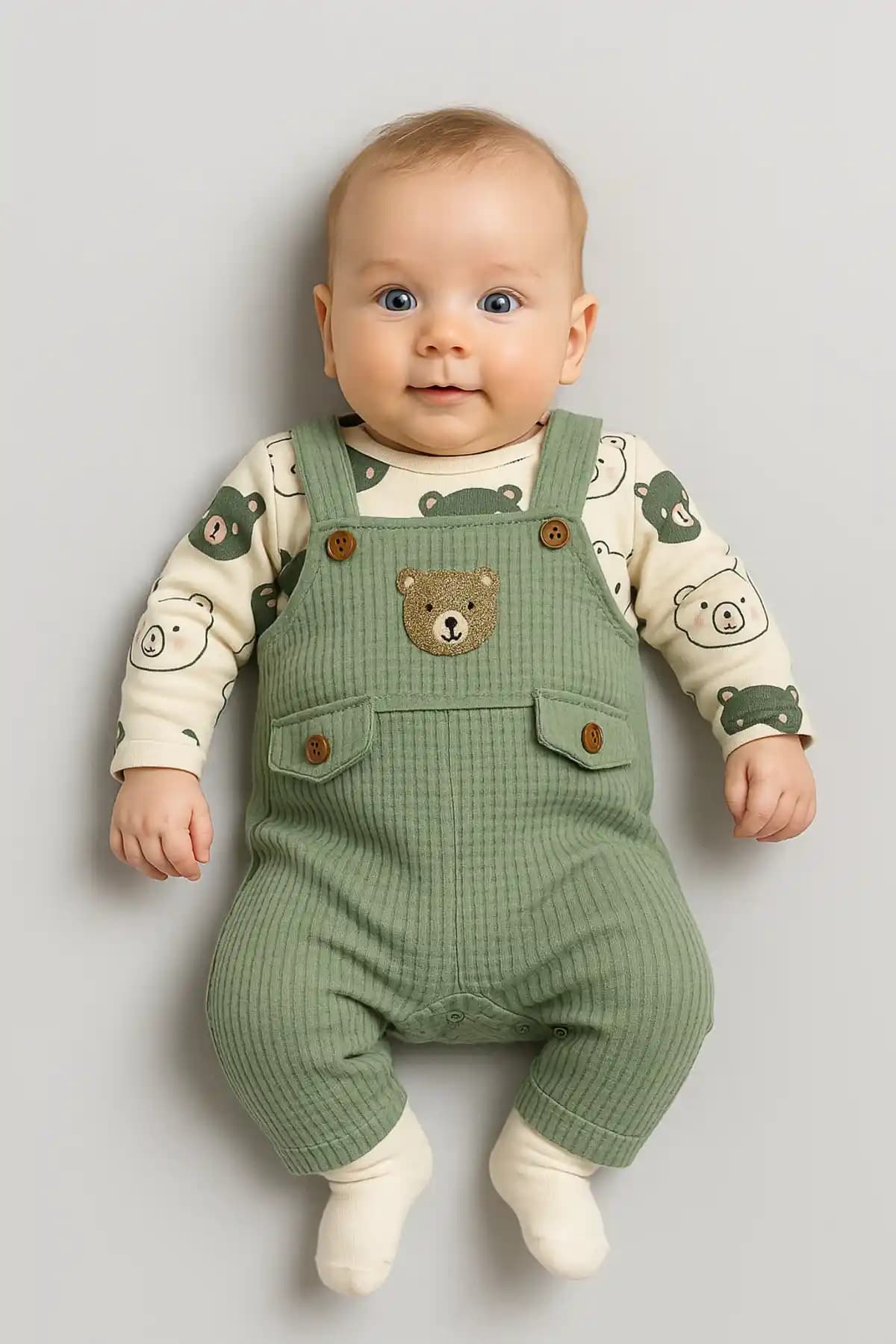 NAFİTTO Ayı Nakışlı Erkek Bebek Tulum Seti Konfor ve Şıklık Sunar