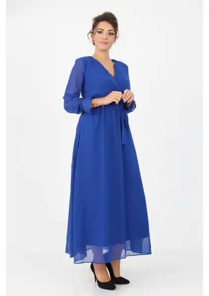 Neşeli Butik Kadın Kruvaze Yaka Bağlama Detaylı Uzun Şifon Elbise İnceleme ve Kullanıcı Yorumları