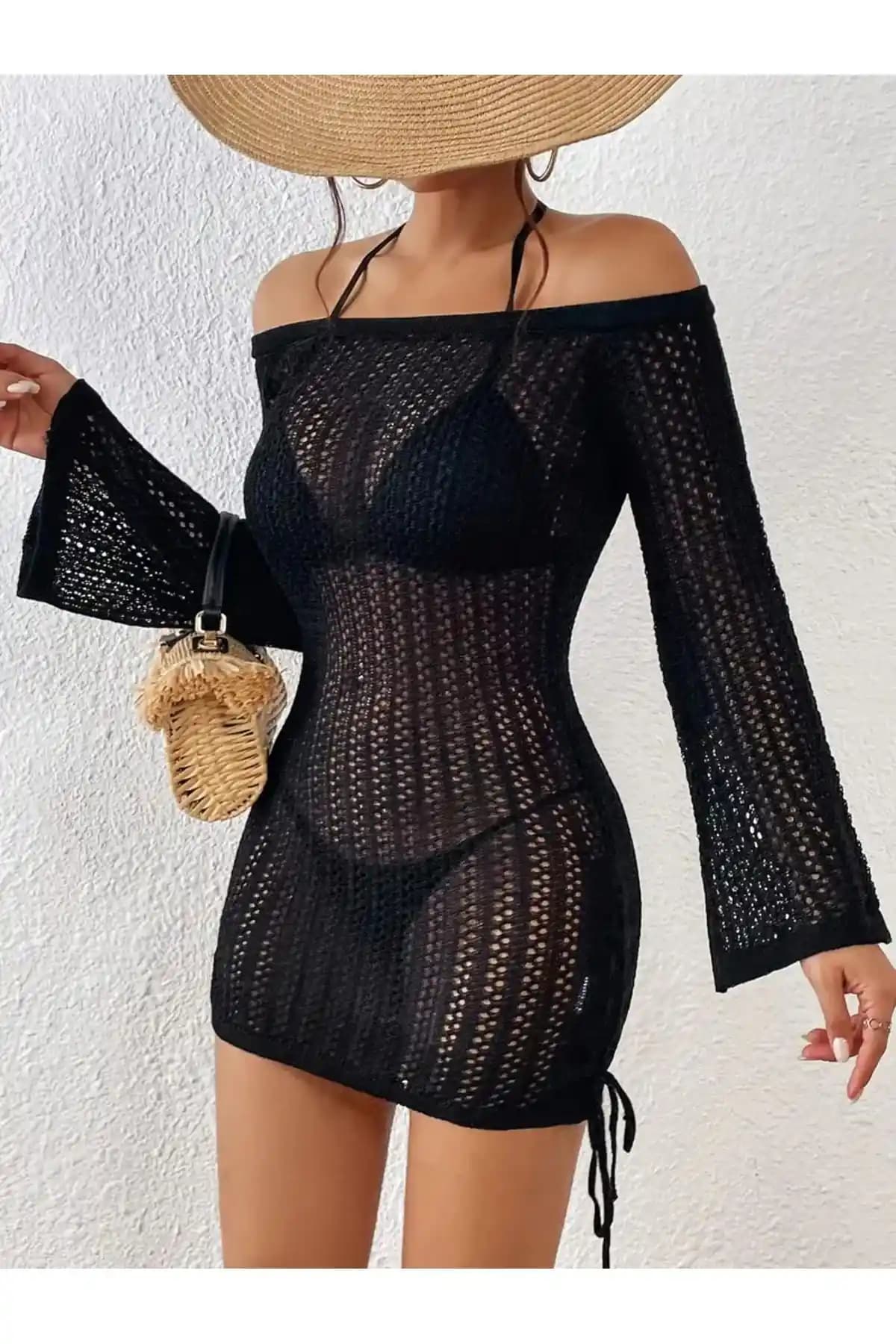 NİLZA Pamuk Uzun Kollu Plaj Elbisesi Kimono Pareo Şık ve Rahat Kullanım İçin Uygun