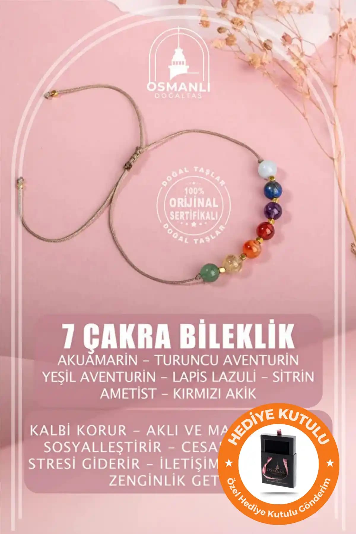 Osmanlı Doğal Taş 7 Çakra Bileklikleri Sertifikalı ve El Yapımı Takı Seçenekleri