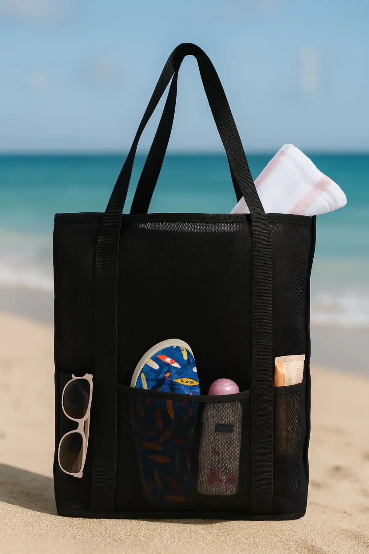 PAWWAYS Büyük Boy Siyah File Plaj Çantası Unisex Hafif ve Dayanıklı Tasarım