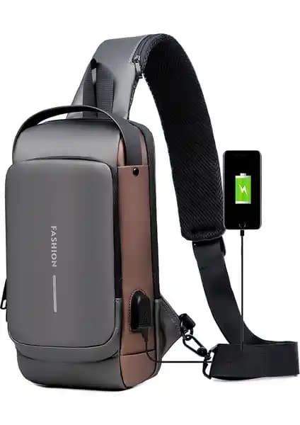 Ruichihu Erkek USB Portlu Omuz Çantası Günlük Kullanım İçin Şık ve Fonksiyonel Tasarım
