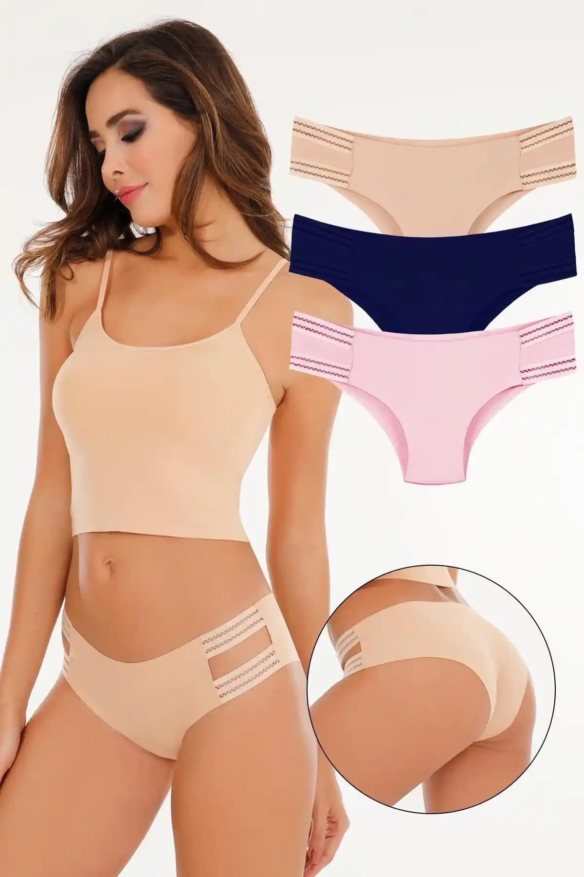 Sensu Kadın Lazer Kesim Dikişsiz Slip Külot 3'lü Paket Şık ve Konforlu İç Giyim