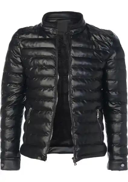 Sivaist Siyah Slim Fit Kürklü Su Itici Mont Erkekler İçin Kış Şıklığı ve Koruma Sağlar