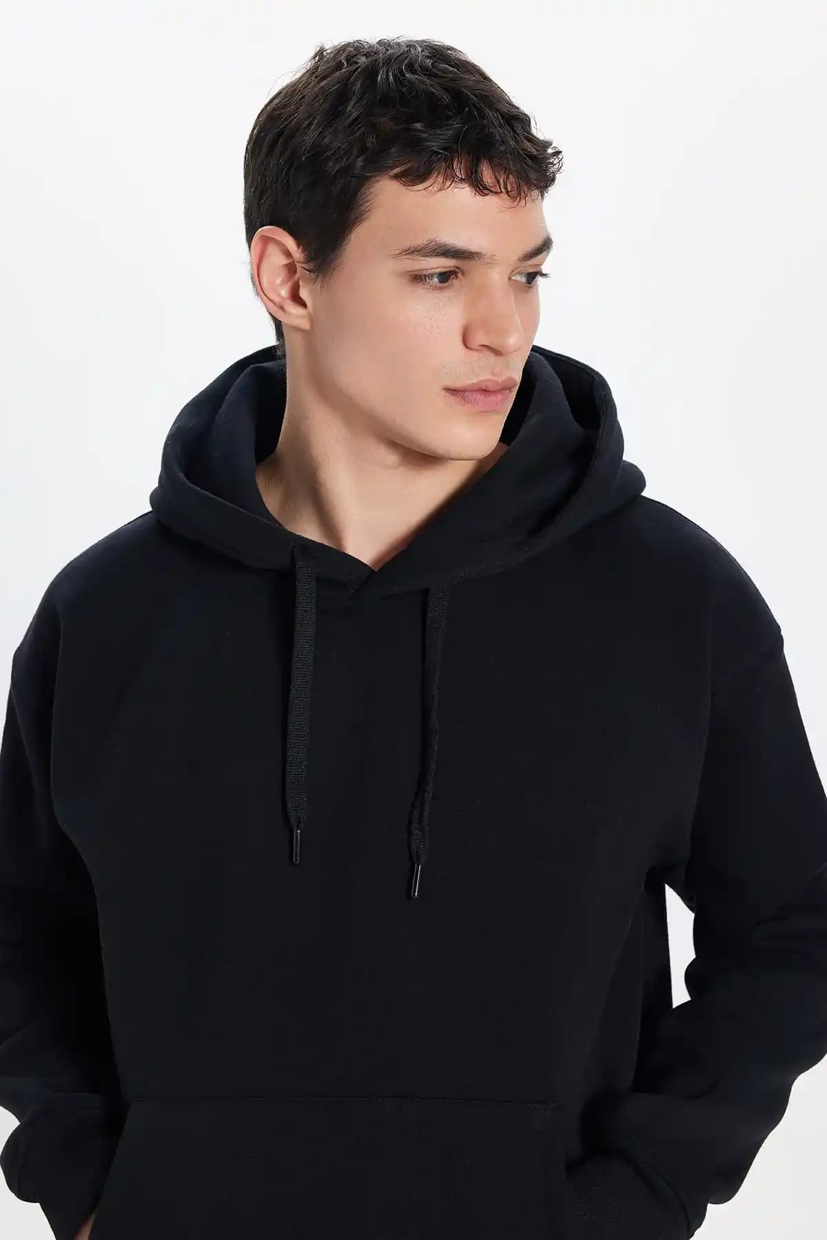 Tudors Unisex Oversize Kapüşonlu Pamuklu Sweatshirt Siyah Günlük Kullanım İçin Uygun