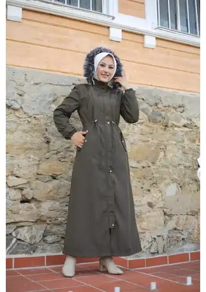 Vibeys Collection Kadın Haki Kürklü Su Geçirmez Tam Boy Kışlık Mont ve Kaban Özellikleri