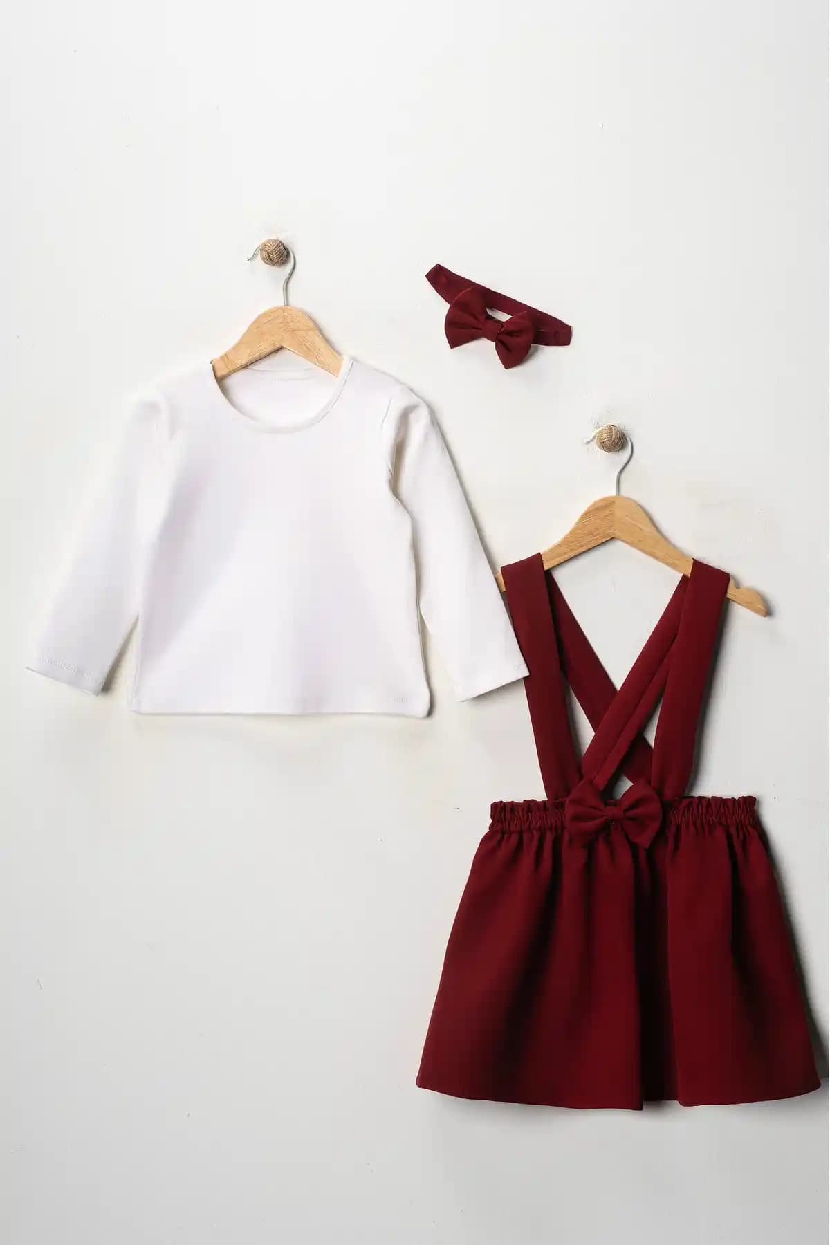 Yumurcak Bordo Krep Elbise Bandana Uzun Kol Badi Çocuklar İçin Şık ve Konforlu Giyim Seçeneği