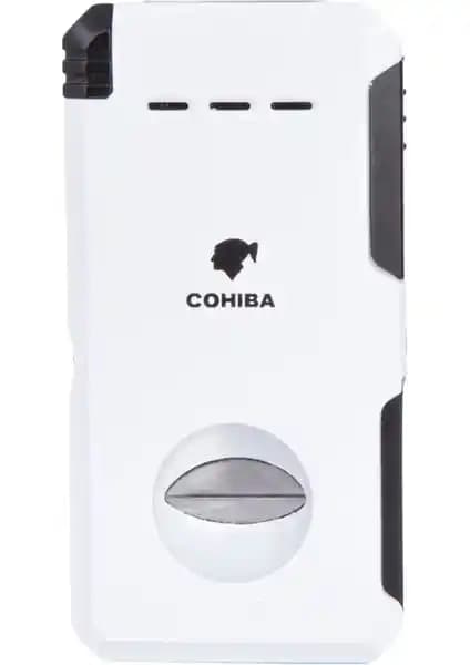 Cohiba Çift Torch Dahili Açıcı ve V Kesici Beyaz Metal Puro Çakmağı Detayları