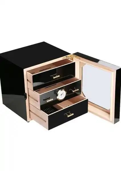 Falconetti RB80 Çekmeceli 3 Katlı Sedir Humidor Puro Kutusu Siyah