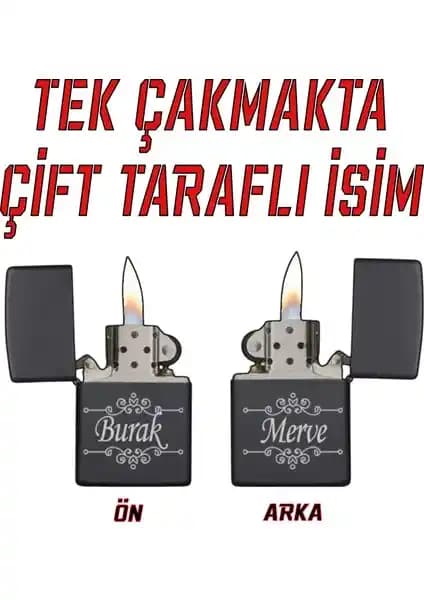 Kişiye Özel Çift Taraflı Lazer İsim Baskılı Metal Benzinli Çakmak