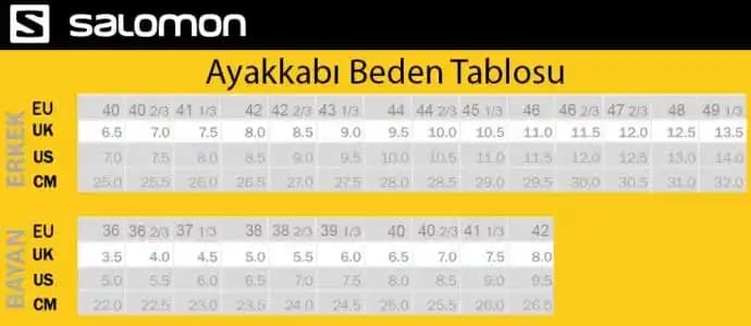 Salomon Ayakkabı Beden Tablosu ve Doğru Beden Seçimi Rehberi