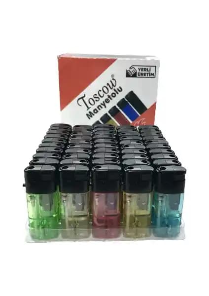 Ardahan Ticaret Toscow Manyetolu Şeffaf Gaz Doldurulabilir Çakmak 50'li Paket