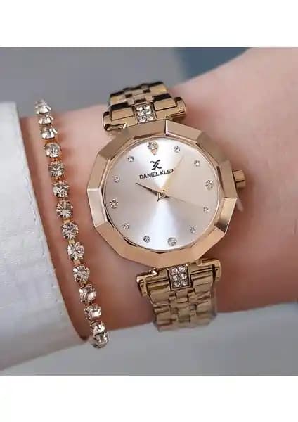 Daniel Klein Yeni Model Kadın Çelik Bilezikli Altın Sarısı Saat ve Şık Hediyelik Kombinasyonu