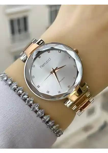 Ferrucci Kesme Camlı Kadın Saat ve Bileklik Seti Şıklık ve Güvenilirlik Sunar