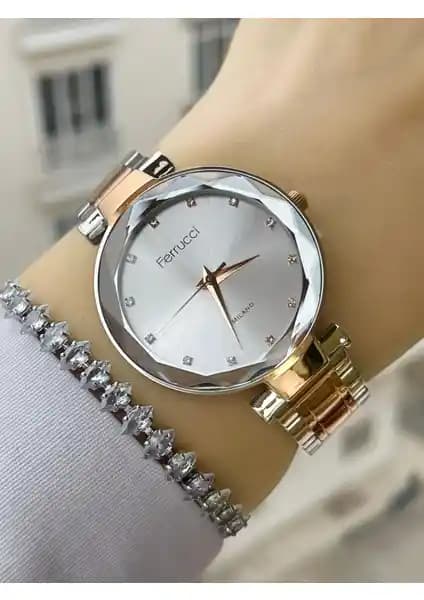 Ferrucci Kesme Camlı Kadın Saat ve Bileklik Seti Şıklık ve Güvenilirlik Sunar