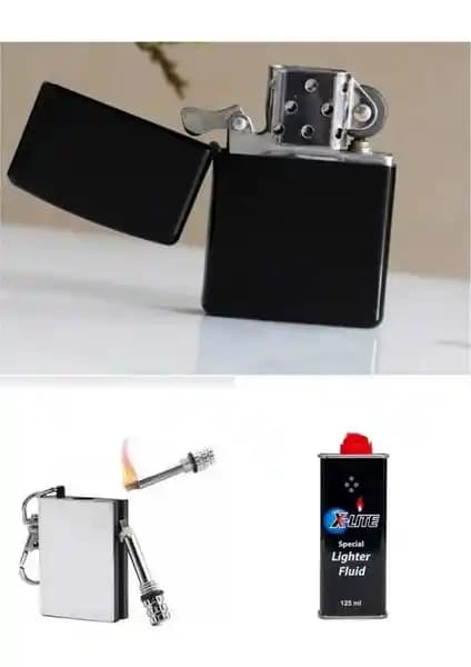 İndirim Center Siyah Benzinli Çakmak ve Metal Kibritli Kamp Seti 125 ml