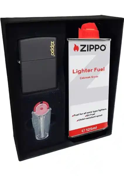 Zippo Mat Siyah Çakmak Seti Benzin ve Taş ile Dayanıklı ve Şık Tasarım