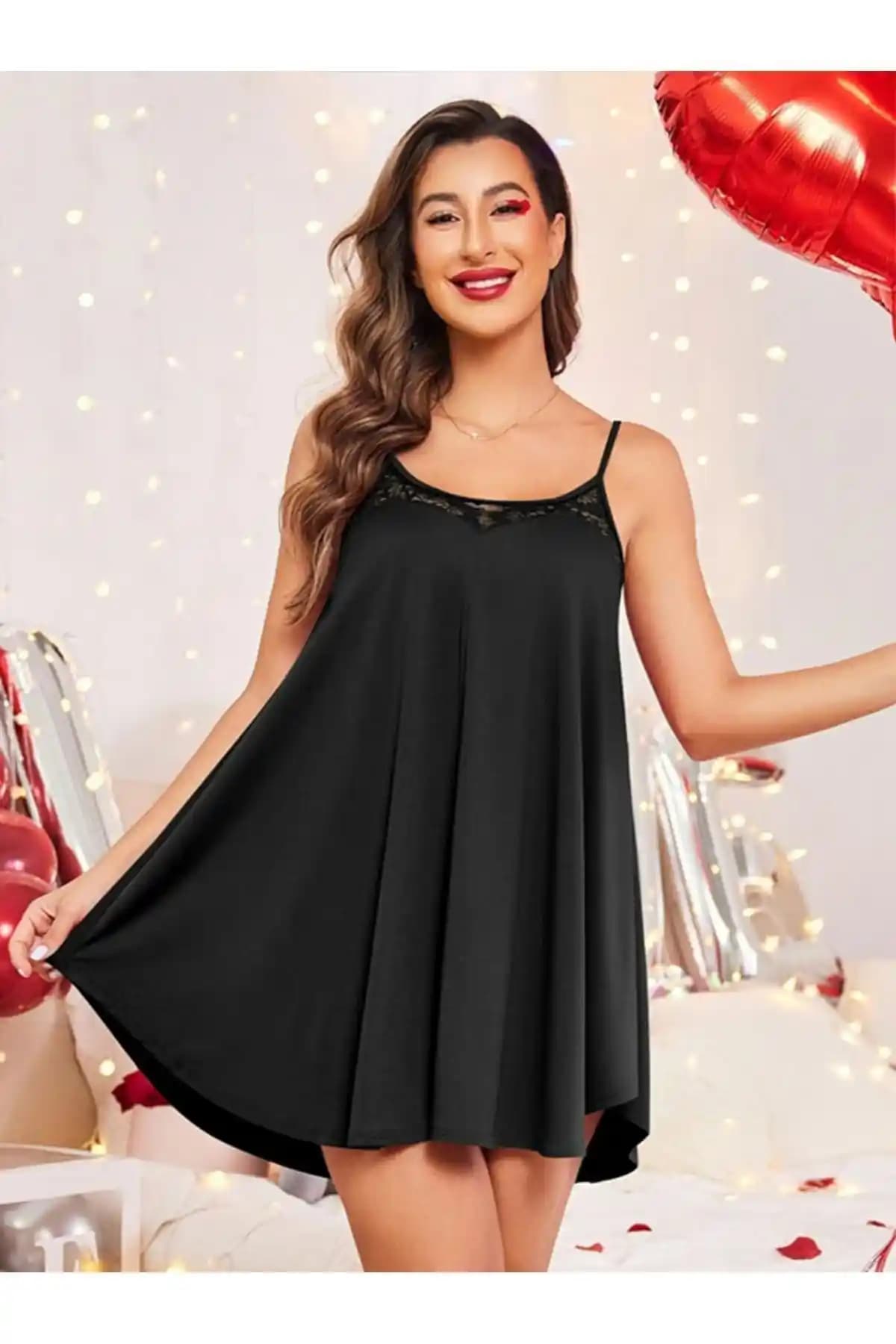 Aşar Moda Tekstil Kadın Klasik Dantelli Kısa Gecelik Şıklık ve Konfor Sunan Tasarım