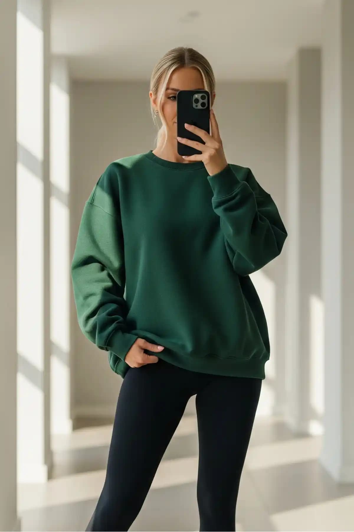 COMBİNE MİCHAİL Kadın Oversize Khaki Kışlık Sweatshirt Modern ve Rahat Tasarım