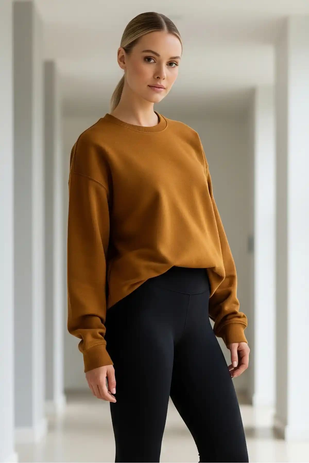 Kadın Oversize Kışlık Hardal Sweatshirt Konfor ve Şıklığın Buluşması