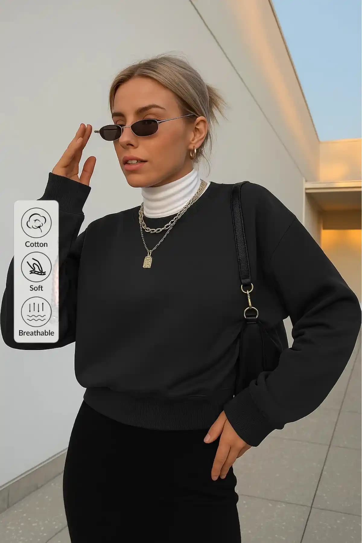 Kadın Oversize Siyah Kışlık Sweatshirt - Şık ve Konforlu Günlük Giyim Seçeneği